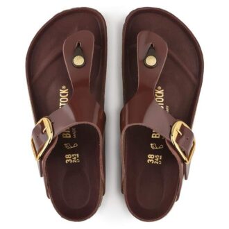 Gizeh Big Buckle Cuir naturel verni brillant chocolat